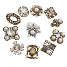 Botón de perlas Vintage plano de diamantes de imitación, accesorio decorativo para manualidades, hecho a mano, apliques de botones Retro de Metal 2024 - compra barato