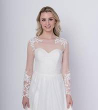 Pretty White Lace Long Sleeves Wedding Bolero Wrap Appliques Custom Made Cheap Bridal Jacket Cape Jewel 2024 - buy cheap