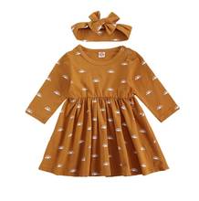 Girl Spring Autumn Sun Printing Dress Long Sleeve Ruffled Hem Casual Dress with Printed Headband Lovely Baby Girls Dresses 2024 - buy cheap