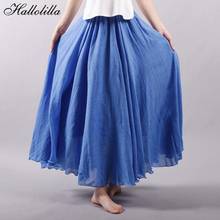 Women's High Waist Summer Ladies Casual Elastic Waist Linen Maxi Long Skirt 2019 Elegant 2 Layers Skirts saia feminina 20 Colors 2024 - buy cheap