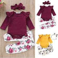 3PCS Set Newborn Baby Girls Clothing Set Tracksuit Romper Jumpsuit Tops Floral Pants Headband Outfits Clothes Set 0-18Months 2024 - buy cheap