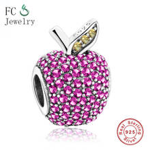 925 Sterling Silver Pink CZ Apple Charm Bead Fit Original Charm Bracelets Silver 925 Charm DIY Jewelry Making Berloque 2024 - buy cheap