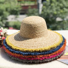 New Women Beach Outdoor Travel Sun Straw Hat High Quality Natural Raffia Wide Brim Top Cap Fedora Starw Hat With Colours Brim 2024 - buy cheap