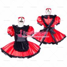 Fondcosplay adulto sexy cruz vestir sissy maid curto vestido de cetim vermelho com fechadura uniforme avental preto traje sob medida [g2047] 2024 - compre barato