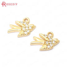 (39095)10PCS 9x12MM 24K Gold Color Brass and Zircon Pigeon Birds Charms Pendants Jewelry Making Supplies Diy Accessories 2024 - buy cheap