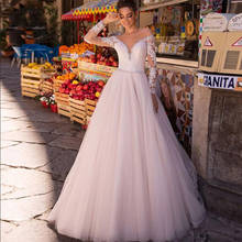 Элегантные Свадебные платья с длинными рукавами Иллюзия v-образной горловиной, пуговицами, вышивка бисером, с украшениями в виде свадебное платье с поясом размера плюс, свадебные платья для женщин 2024 - купить недорого