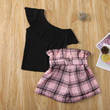 Fashion Girls Summer 2 Pieces Outfit Set Black Tops Short Ruffle Pants Set 2-7T 2024 - buy cheap