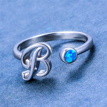 Anillo abierto bohemio con letra B para mujer, pequeños anillos de boda con ópalo azul y blanco, anillo de compromiso clásico de Color oro rosa 2024 - compra barato