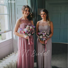 Dusty Rose Long Bridesmaid Dresses Chic Pearls Chiffon Plus Size Prom Gowns For Wedding Party Wholesale Maid Of Honor Dress 2024 - buy cheap