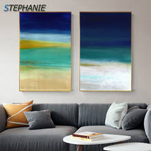 Póster abstracto moderno para sala de estar, pintura en lienzo de acuarela a la moda, imagen artística grande de Arte de pared, verde y azul 2024 - compra barato