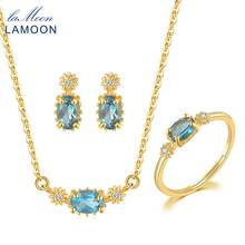 LAMOON Vingtate 925 Silver Jewelry Set For Women Star Natural London Blue Topaz 14K Gold Plated Fine Jewelry Brithday Gift V076 2024 - buy cheap