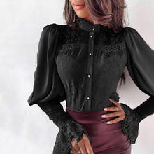 2020 Feitong Blouse Women Ladies Fashion Gothic Shirts Lace Long Sleeve Stand Collar Trumpet Sleeve Blusas Mujer De Moda 2020 2024 - buy cheap