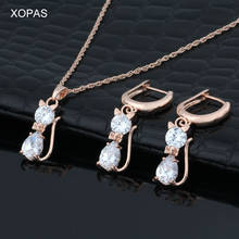 Dangle Earrings For Women 2022 Luxury Fashion Jewelry Set Creative Design Chain Animal Cubic Zircon Cat Pendant Necklace 2024 - buy cheap