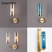 Modern Luxury Blue Glass Wall Lamps Led Gold Wall Sconce Mirror Light Fixtures for Bedroom Bathroom Lamp Home Decor Luminaire 2024 - buy cheap