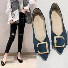 2020 Spring Women Flats Black Pointed Toe Ballet Flats Metal Boat Shoes Woman Flock Casual Shoes Female Loafers Blue Khaki 7952L 2024 - buy cheap