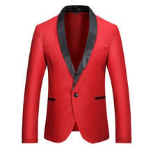 Винно-красный мужской блейзер с воротником-шалью, осень 2022, новый приталенный Мужской Блейзер на одной пуговице, куртка, деловой повседневный костюм, куртка, Мужская одежда 2024 - купить недорого