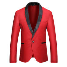 Chaqueta con cuello de chal para hombre, Blazer ajustado de un botón, traje informal de negocios, color rojo vino, Otoño, 2022 2024 - compra barato