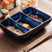 Creative ceramic Japanese style three grid sauce dish restaurant sushi bar barbecue restaurant seasoning dish rectangular househ 2024 - buy cheap