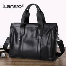 LUENSRO Classic Business Man Briefcase Brand Computer Laptop Shoulder Bag Leather Men's Handbag Black Messenger Bags Men Bag Hot 2024 - buy cheap