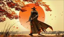 Pintura decorativa para el hogar, póster de seda artístico de samurái Cowboys, arte raro de Japón, arte de pared 2024 - compra barato