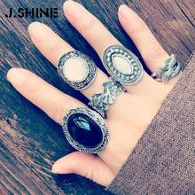 JShine старинное винтажное украшение Boho кольца набор Тибетский серебристый металлический кольцо 5 шт./компл. большие кольца для женщин Женский костюм ювелирные изделия 2024 - купить недорого
