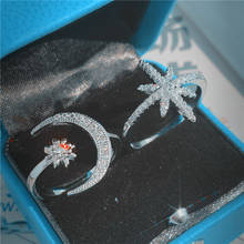 Chucong anel de compromisso com estrela da lua 5a pedra de zircônia real 925 prata esterlina aliança de casamento para mulheres joias de festa 2024 - compre barato