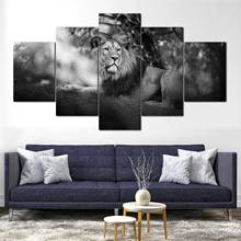 Canvas Prints Animal Painting Wall Gray Art Poster 5 Pieces Modern Young Lion Decoration For Living Room Home Modular Pictures 2024 - buy cheap