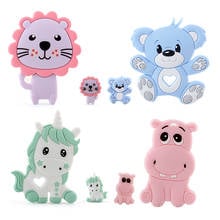 Silicone Mini Animal Beads Baby Toys Teethers Rattle BPA Free Silicone Bear Hippo Unicorn Lion 2pcs/Set Cartoon Teether Tiny Rod 2024 - buy cheap