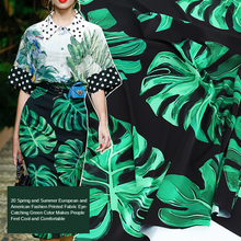 145 * 100CM Spring and Summer Fashion Black Background Green Leaf Turtle Bamboo Printed Stretch Satin Clothing Handmade Fabric 2024 - buy cheap