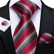 Corbata de seda para hombre, conjunto de corbata de boda a rayas rojas y plateadas de diseño, mancuernas, DiBanGu, fiesta de negocios, MJ-7235 2024 - compra barato