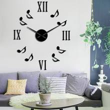 Numerais romanos diy grande relógio de parede notas música moderna gigante 3d espelho grande número relógios adesivo decoração para casa horologe 2024 - compre barato