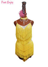 Rhinestone Latin Dance Dress Women yellow Lace Club Party Dancer Singer Entertainer Fringe Dress Customization Tassel Skirt 2024 - buy cheap