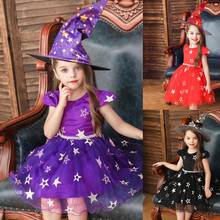 Детское платье принцессы на Хэллоуин с бантом для девочек, карнавальный костюм со шляпой ведьмы 2024 - купить недорого