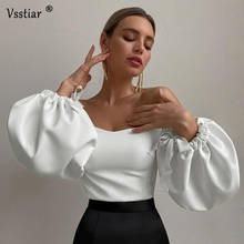 White Lantern Sleeve Elegant Blouse Women 2021 New Fashion Bow Casual Party Ladies Shirts Solid Sexy Slash Neck Shirts Clothes 2024 - buy cheap