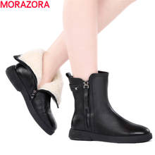 MORAZORA 2021 Big size 36-41New Genuine leather snow boots women zip platform ankle boots female black nature wool winter boots 2024 - buy cheap