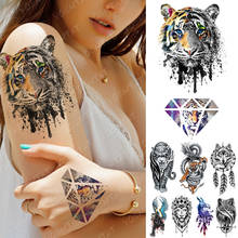 Tatuagem adesiva temporária, arte corporal de braço, de leão, tigre, raposa e dragão, para homens e mulheres 2024 - compre barato