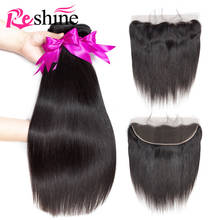 RESHINE Straight Human Hair Bundles With Frontal 100% Remy Indian Straight Hair Extensions 3 Bundles Straight Hair With Frontal 2024 - buy cheap