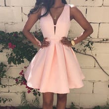 Elegant Short Satin V-Neck Homecoming Dresses with Pockets A-Line Knee Length Pink Graduation Dresses for Juniors 2024 - buy cheap