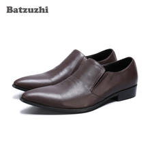 Batzuzhi/Мужская обувь ручной работы деловая обувь из натуральной кожи с острым носком кожаные модельные туфли без застежки zapatos hombre Большие размеры 46 2024 - купить недорого