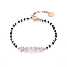 2020 New Design Stainless Steel Bracelets Black Bead Chain Gold Silver Color Crystal Heart Pendant Bracelet For Woman Jewelry 2024 - buy cheap