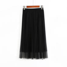 2020 Summer Women Tulle Skirt Pleated Skirt Black High Waist Midi Skirts Thin Chiffon Mesh Yarn loose Long Skirts Women 2024 - buy cheap