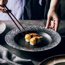 Plato de sopa profundo, plato de cerámica con borde ancho, cuenco japonés redondo grande y juego de cubiertos, plato grande 2024 - compra barato