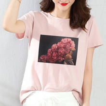 Harajuku-camisetas rosas de manga corta con estampado de flores para mujer, camisetas de moda de estética, 2019 2024 - compra barato