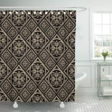 Juego de cortina de ducha con diseño Oriental, conjunto de tela de poliéster impermeable, azulejos florales dorados y negros, 72x78 pulgadas 2024 - compra barato