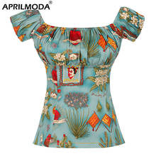 Летняя женская винтажная блузка 50s Pinup с цветочным принтом, с вырезом лодочкой, Ретро стиль, с открытыми плечами, размера плюс, рубашки Harajuku, топы с короткими рукавами 2024 - купить недорого