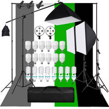 Kit de equipamento de iluminação para fotografia, profissional, 135w, 4 soquetes, suporte consola, braço, pano de fundo verde 2024 - compre barato