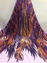 Purple African Lace Fabric 2019 Orange Gold Lace Nigerian Lace Fabric With Sequins Embroidery Tulle French Lace for Women dress 2024 - buy cheap