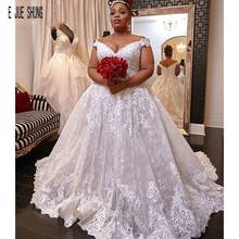 E JUE SHUNG Elegant Plus Size African Wedding Dresses Off Shoulder Button Back Lace Ball Gown Wedding Gowns robe de mariee 2024 - buy cheap