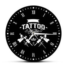 Tattoo Studio Tattoo Machine Modern Wall Clock Tattoo Salon Shop Decoration Black Round Clock Watch Hipster Men Tattooist Gift 2024 - buy cheap