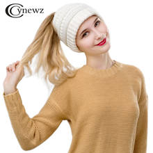Knitted Ponytail Hats Women Solid Fashion Messy Bun Beanies Female Winter Outdoor Keep Warm Casual Knit Cap Skullies 2024 - buy cheap